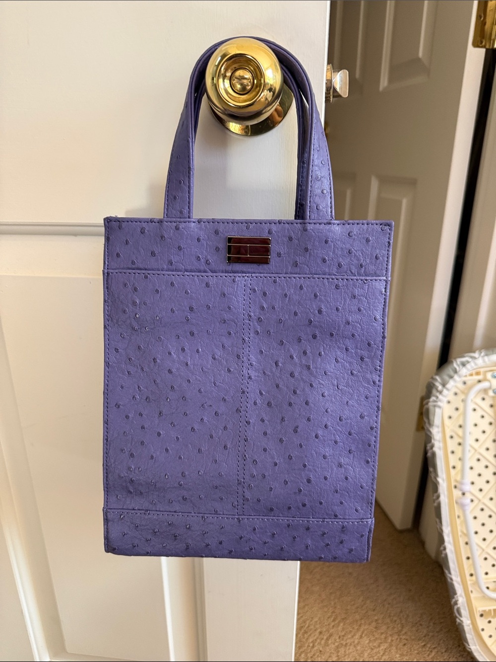 Tommy Hilfiger Purple Ostrich-Embossed Mini Top-Handle Tote retro